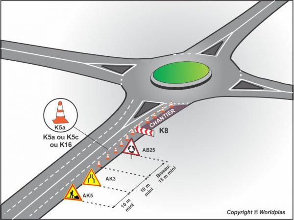 2.2 - Travaux sur carrefours avec giratoires sur voie d'entrée (voie de droite)