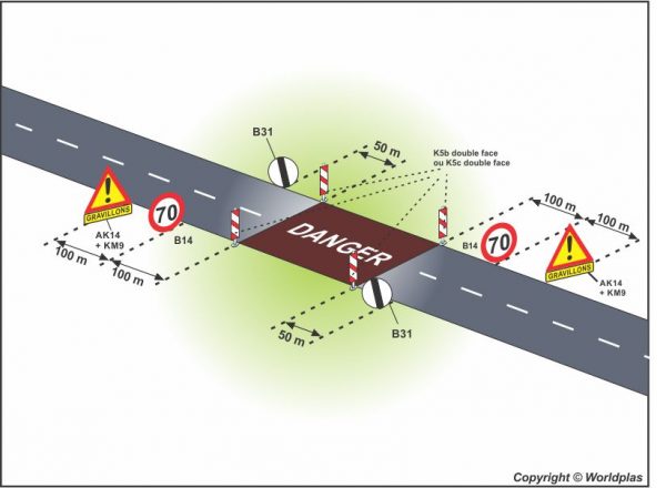 Danger temporaire sur l'ensemble de la chaussée