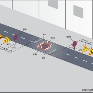 Travaux en milieu de chaussée sur rue bidirectionnelle à deux voies