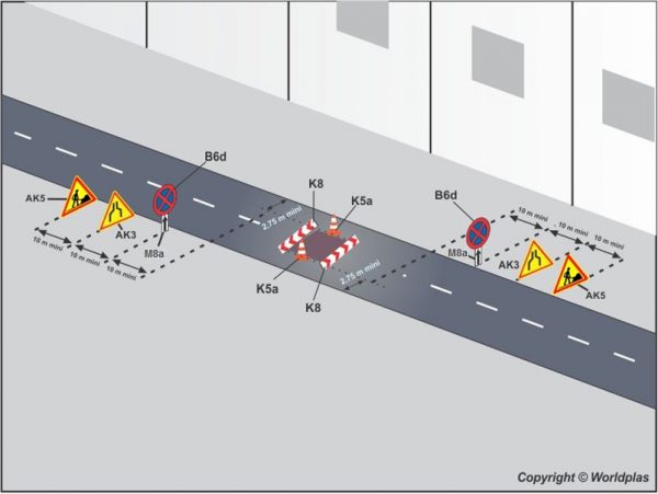 Travaux en milieu de chaussée sur rue bidirectionnelle à deux voies
